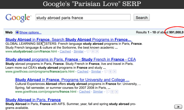 Google SERP from Parisian Love