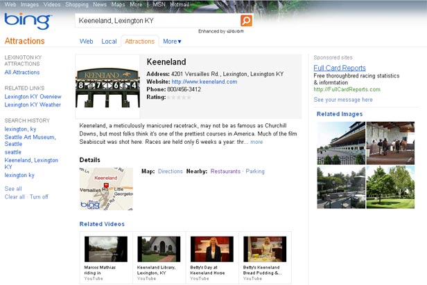 Bing Attractions Page