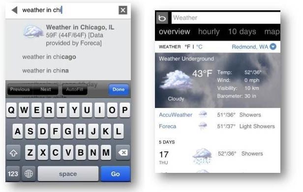 Weather on Bing Mobile