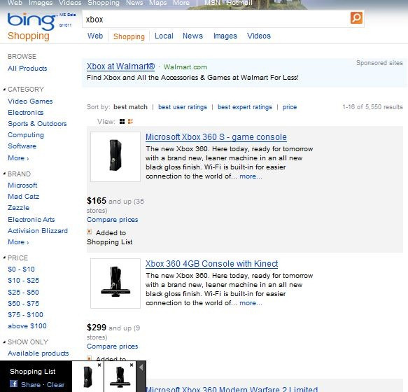 Bing Shopping Facebook integration