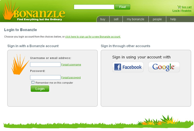 Bonanzle Allows you to sign in with Google or Facebook accounts