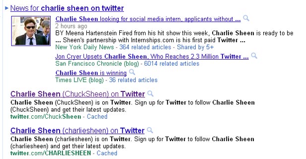 Chuck Sheen over Charlie Sheen on Google?