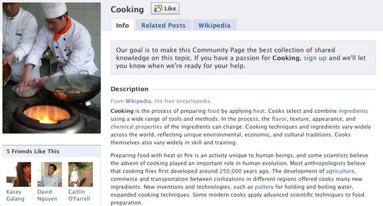 Facebook Community Page for Cooking