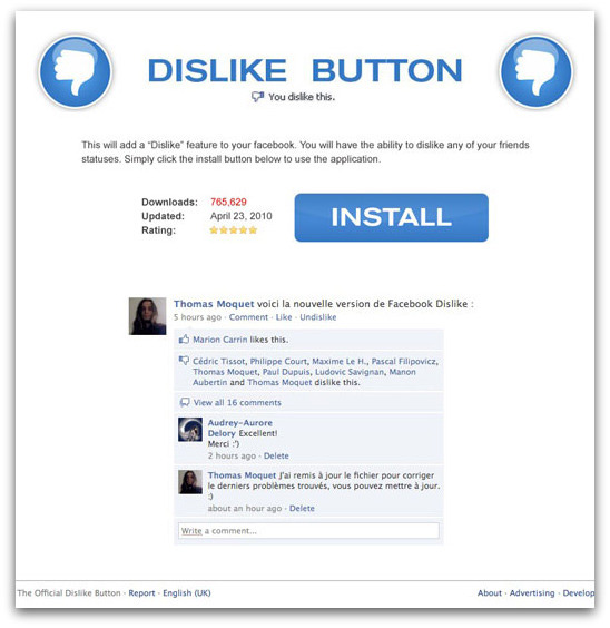 Facebook Dislike Button Scam - Image Credit - Sophos