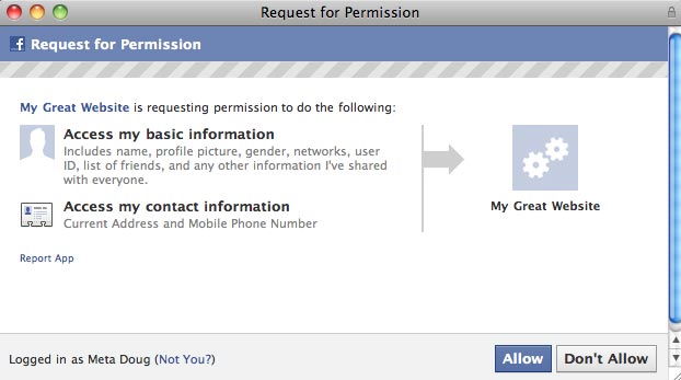 Facebook Permission Request for User Info
