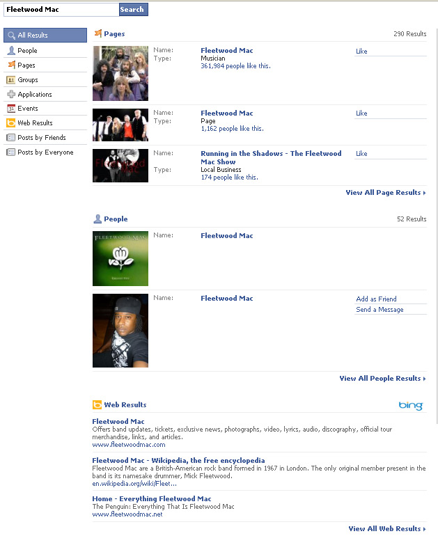 Facebook Search Results