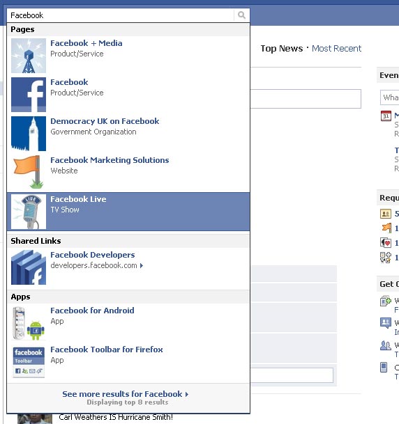Facebook Search Update Separates Categories