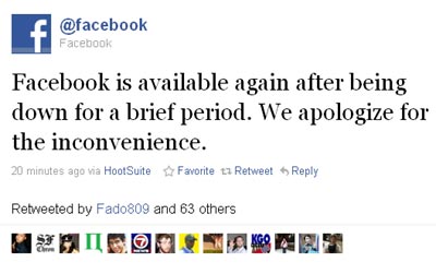 Facebook Apologizes for outage