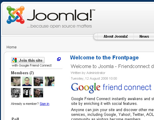 Friend Connect on Joomla