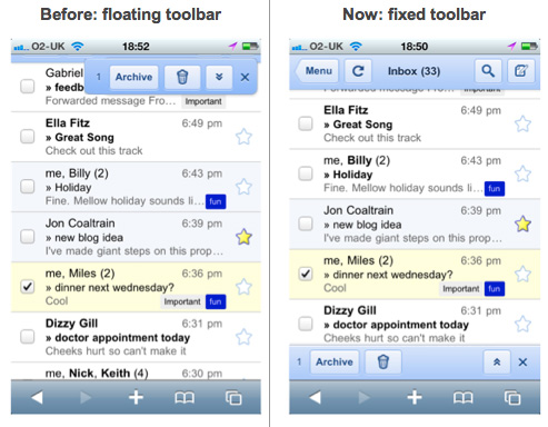 Gmail Toolbar on the iPhone