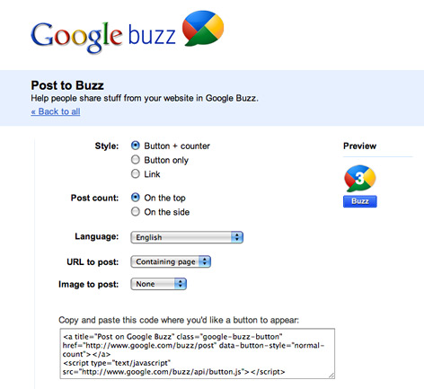 Google Buzz Buttons