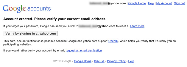 Google OpenID - Verifiy by signing in at Yahoo.com