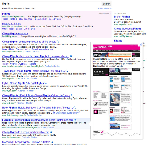 Page Previews from Google Search Results, Courtesy of Patrick Altoft at BlogStorm