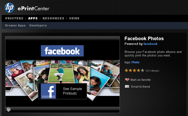 HP ePrintCenter with Facebook Connectivity
