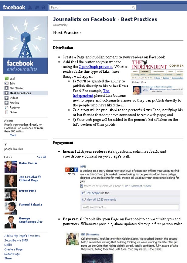 Journalists on Facebook Facebook Page