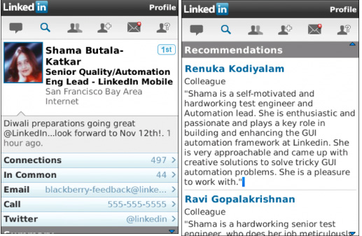 LinkedIn app for BlackBerry 6