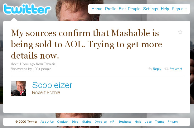 Scoble Tweets about Mashable