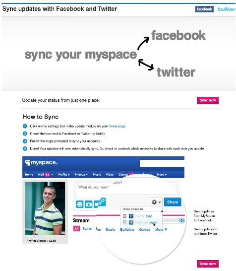 MySpace and Facebook accounts synced
