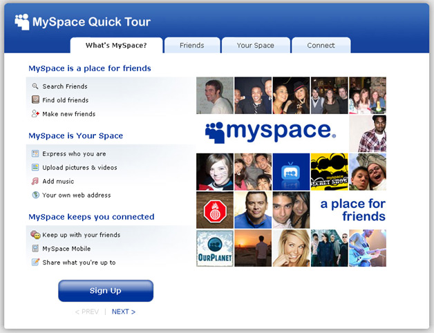 MySpace Quick Tour - Not a lot of emphasis on content