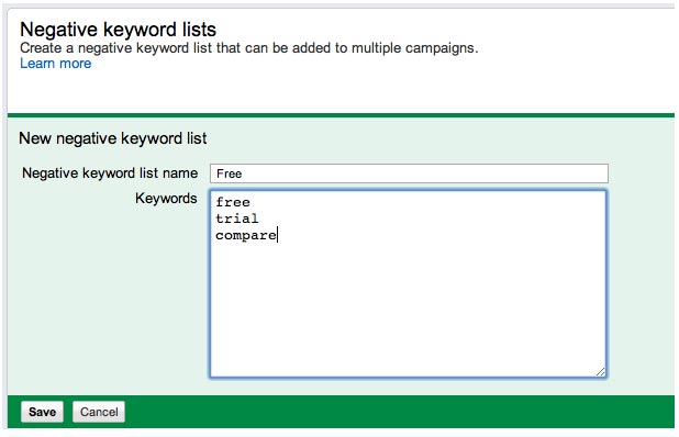 Negative Keywords Lists