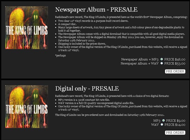 Pre-Order Radiohead The King of Limbs Digital Download 