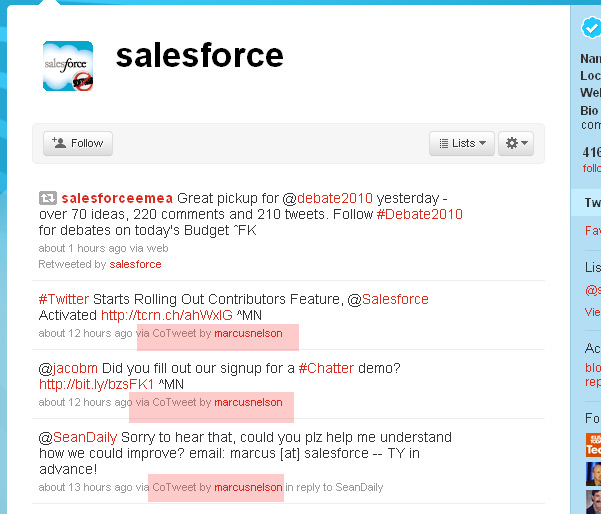 Salesforce Gets Contributors feature on Twitter account