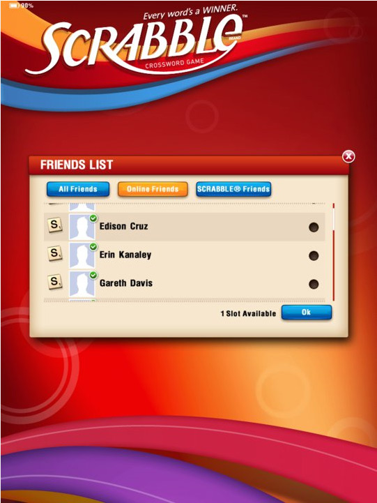 Facebook Friends for Scrabble on iPhone/iPad