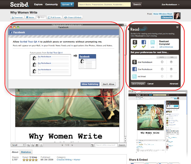Scribd - Share on Facebook - Will launch Readcast this week