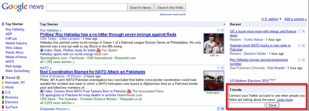 Twitter on Google News