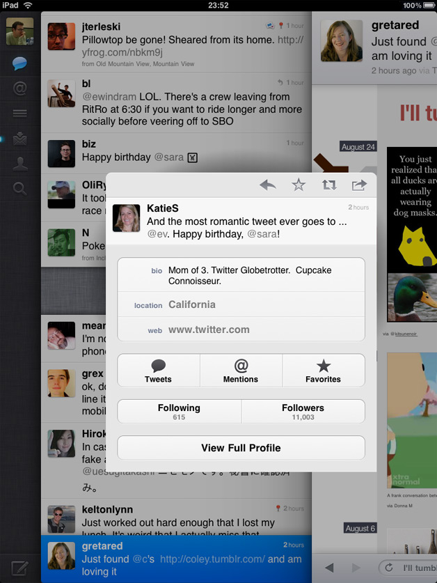 Gestures in Twitter iPad App