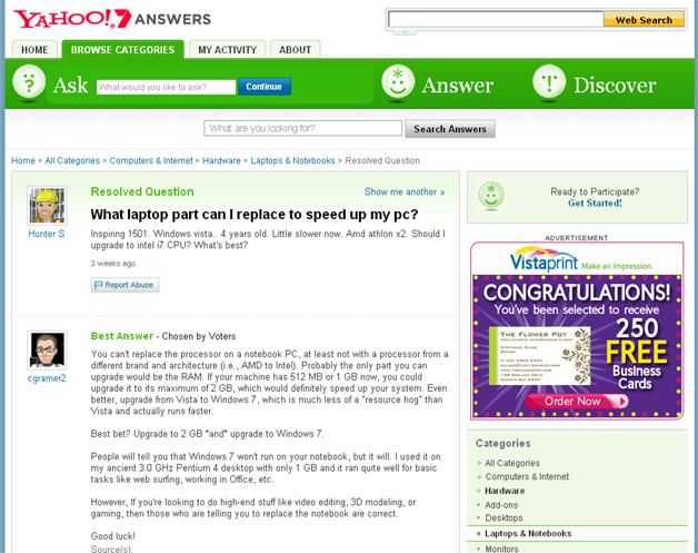 Yahoo Answers serves 1 billion answers to users