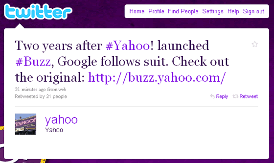 Yahoo! Buzz tweet