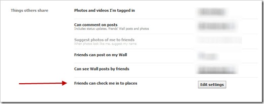 Facebook Places - change privacy settings things others share 